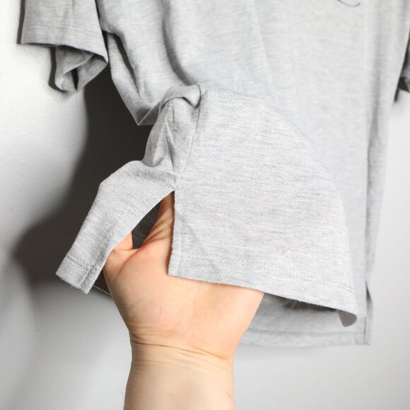 Bebe Sport Logo Boxy T-Shirt Mesh Shoulder Stretch Top Retro Grey Black Casual - Picture 8 of 9